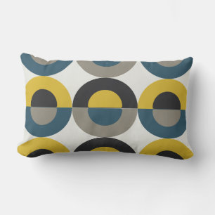 Mid-Century Modern Blue yellow Gunmetal      Lumbar Pillow