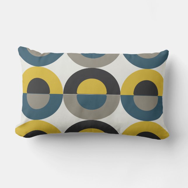 Mid-Century Modern Blue yellow Gunmetal      Lumbar Pillow (Front)
