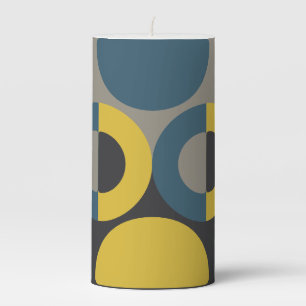 Mid-Century Modern Blue yellow Gunmetal     Pillar Candle