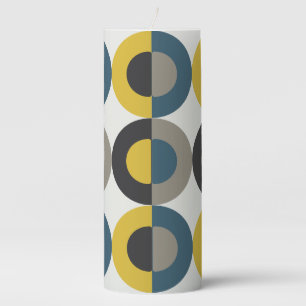 Mid-Century Modern Blue yellow Gunmetal Pillar Candle