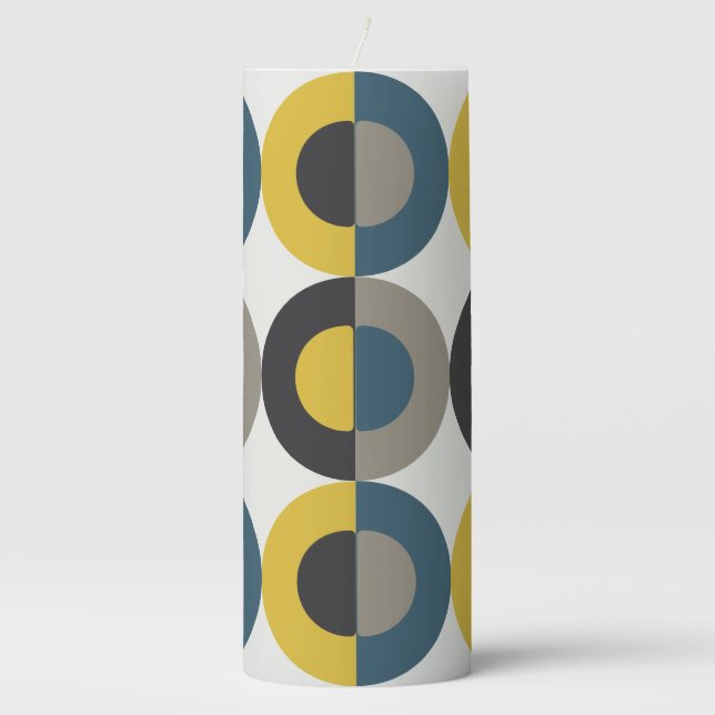 Mid-Century Modern Blue yellow Gunmetal     Pillar Candle (Front)
