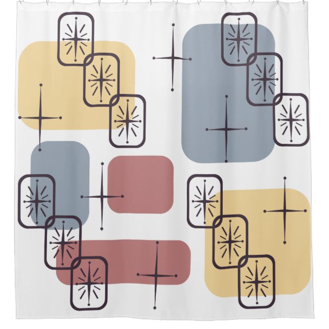 Mid Century Modern Blue Yellow Pink Shower Curtain (Front)