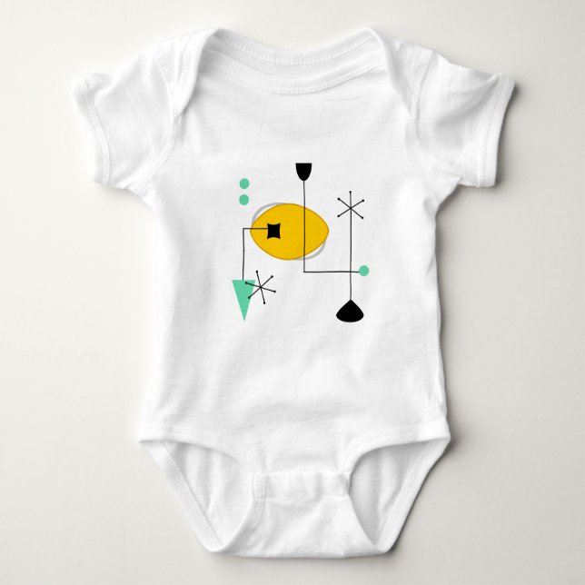 mid century modern blue yellow simple retro baby bodysuit (Front)
