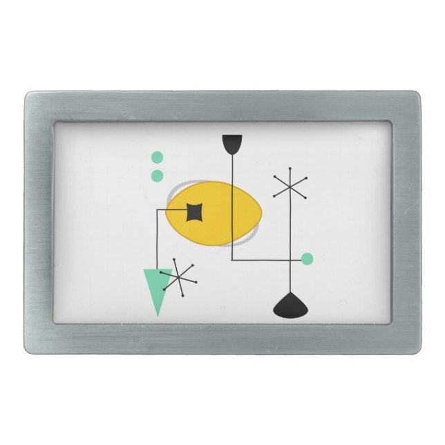 mid century modern blue yellow simple retro belt buckle (Front)