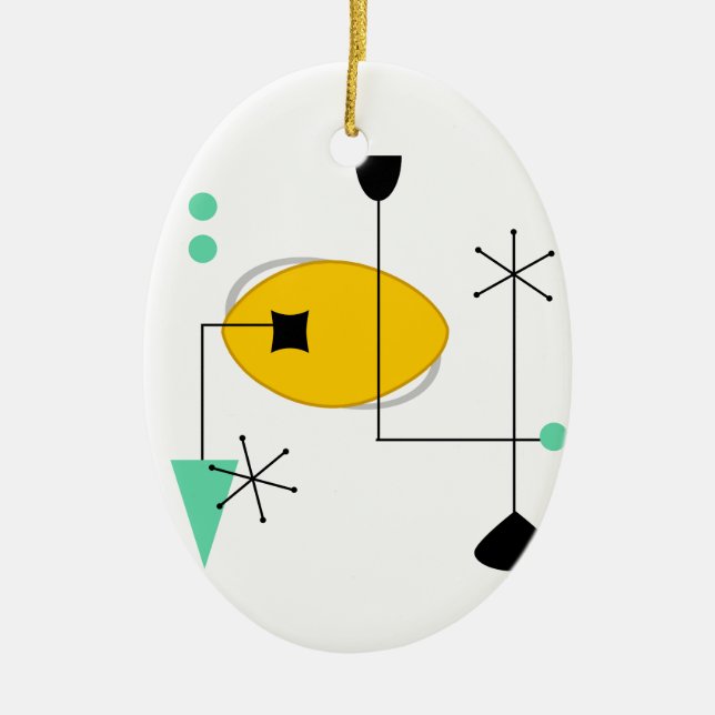 mid century modern blue yellow simple retro ceramic ornament (Front)