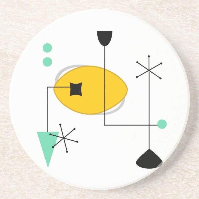 mid century modern blue yellow simple retro drink coaster (Front)