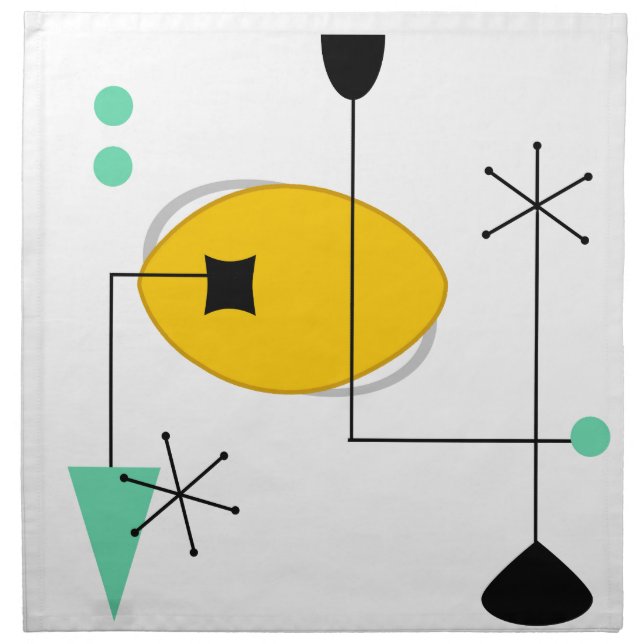 mid century modern blue yellow simple retro napkin (Front)