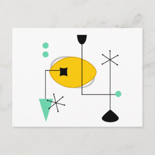 mid century modern blue yellow simple retro postcard