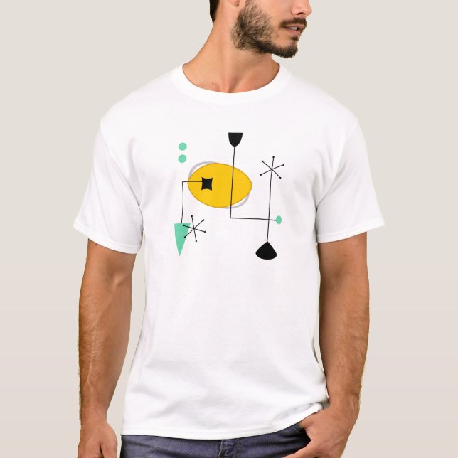 mid century modern blue yellow simple retro T-Shirt (Front)