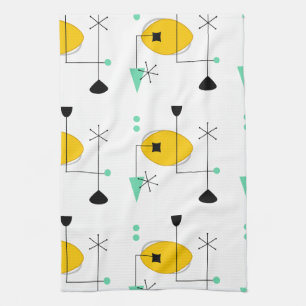 mid century modern blue yellow simple retro towel