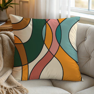 Mid Century Modern Boho Abstract Sage Terracotta Throw Pillow