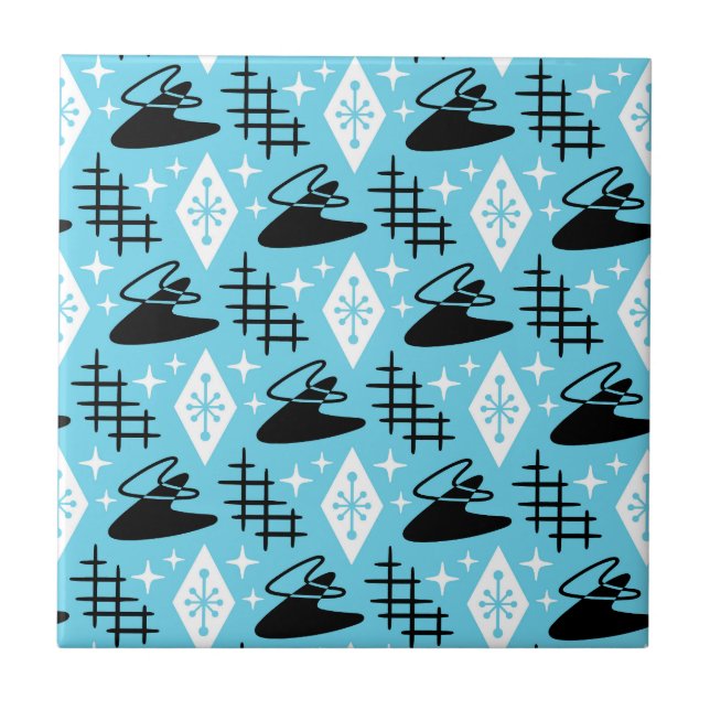 Mid Century Modern Boomerang Pattern Ceramic Tile (Front)