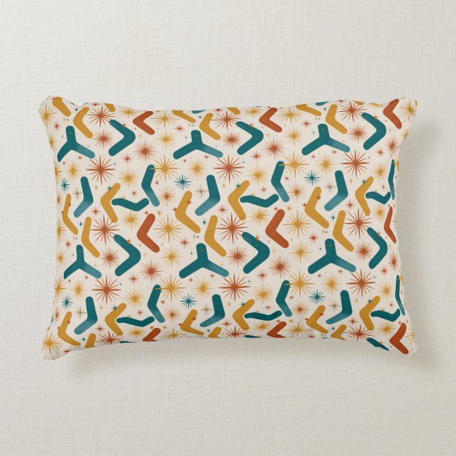 Mid-Century Modern Boomerang & Starburst Retro Accent Pillow (Front)