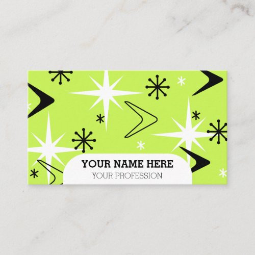 Mid Century Modern Boomerangs Chartreuse Business Card