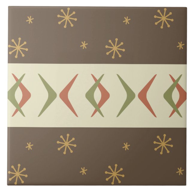 Mid Century Modern Boomerangs Multicolored Ceramic Tile (Front)