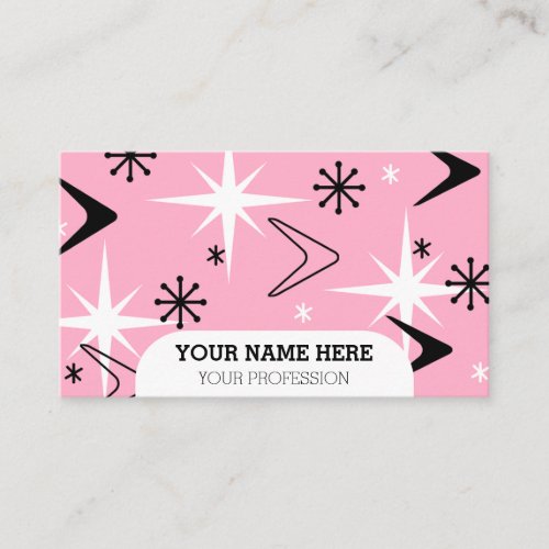 Mid Century Modern Boomerangs Pink Business Card