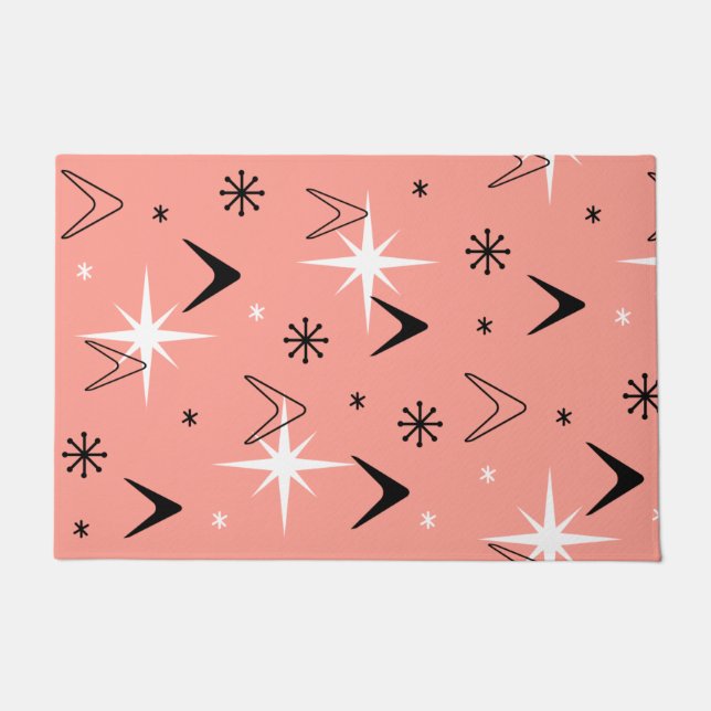 Mid Century Modern Boomerangs Salmon Pink Doormat (Front)