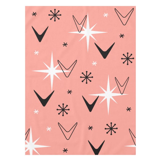 Mid Century Modern Boomerangs Salmon Pink Tablecloth (Front)