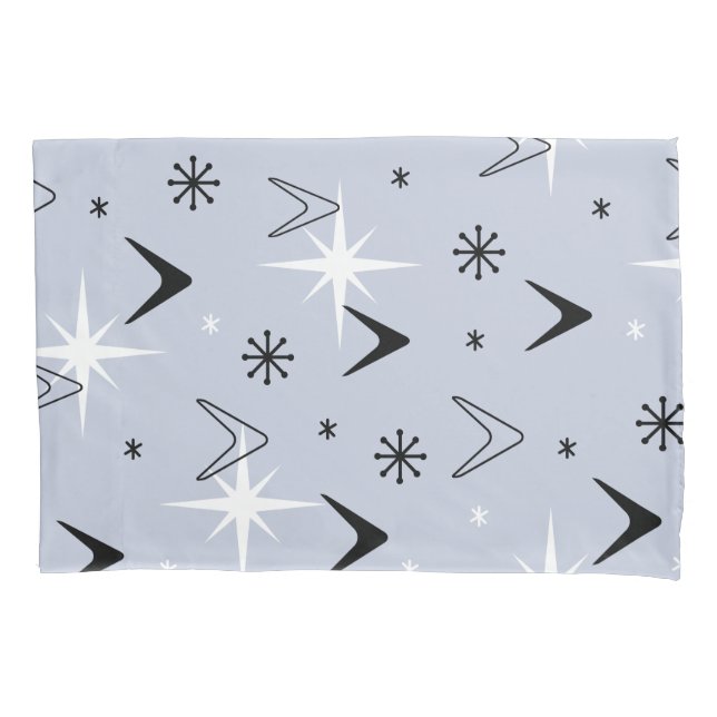 Mid Century Modern Boomerangs Silver Blue Pillow Case (Front)