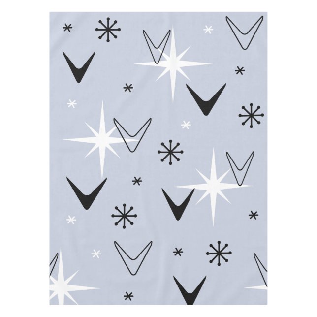 Mid Century Modern Boomerangs Silver Blue Tablecloth (Front)