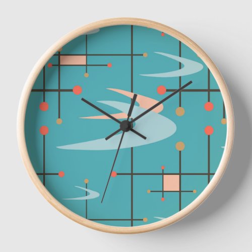 Mid Century Modern Boomerangs Turquoise Wall Clock