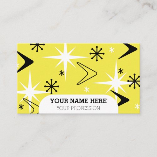 Mid Century Modern Boomerangs Yellow Business Card