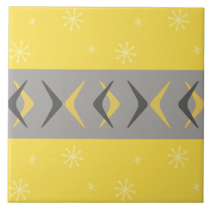 Mid Century Modern Boomerangs Yellow Gray Ceramic Tile