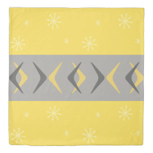Mid Century Modern Boomerangs Yellow Gray Duvet Cover
