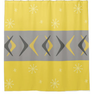 Mid Century Modern Boomerangs Yellow Gray Shower Curtain
