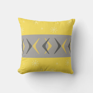 Mid Century Modern Boomerangs Yellow Gray Throw Pillow