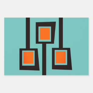 Mid-Century Modern Branches with Pops of Orange Wr Wrapping Paper Sheets
