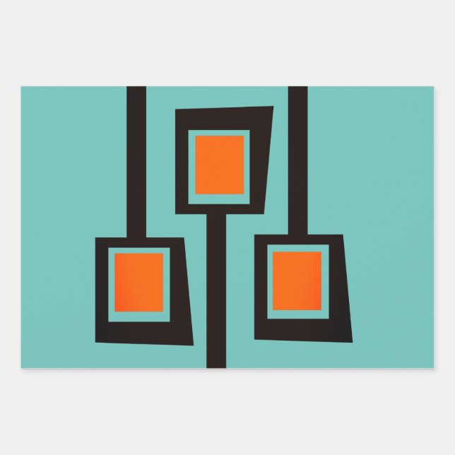 Mid-Century Modern Branches with Pops of Orange Wr Wrapping Paper Sheets (Front)