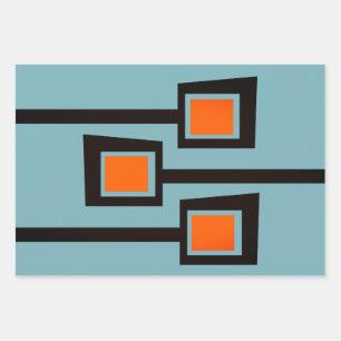 Mid-Century Modern Branches with Pops of Orange Wrapping Paper Sheets