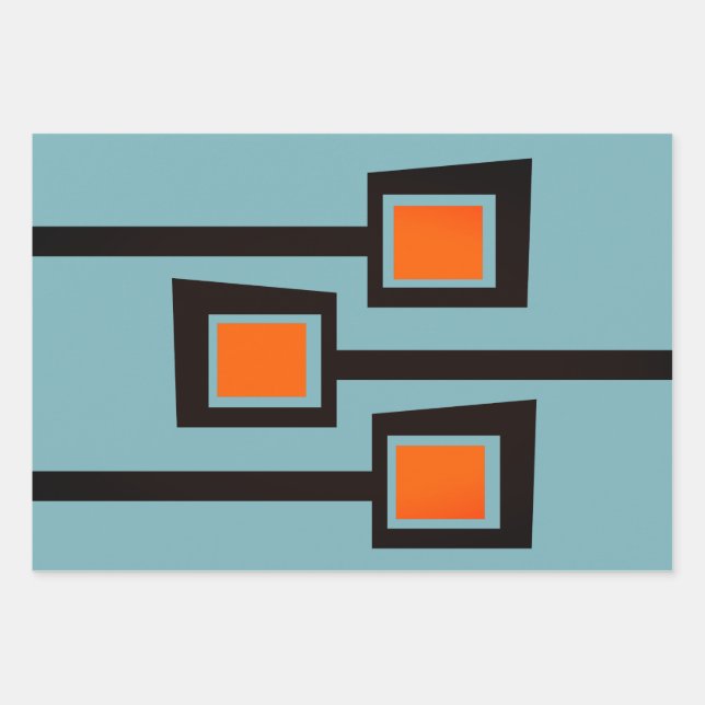 Mid-Century Modern Branches with Pops of Orange Wrapping Paper Sheets (Front)