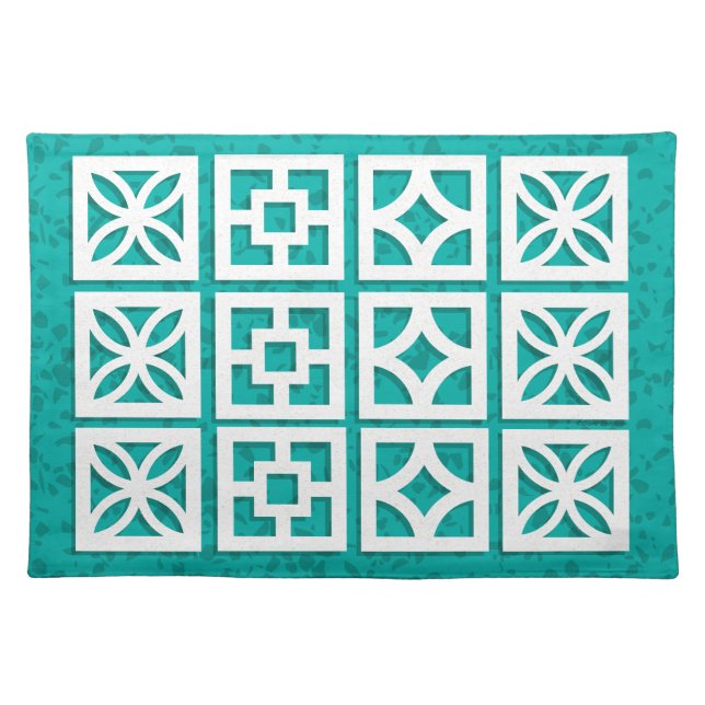 Mid Century Modern Breeze Block Aqua Place Mat (Front)
