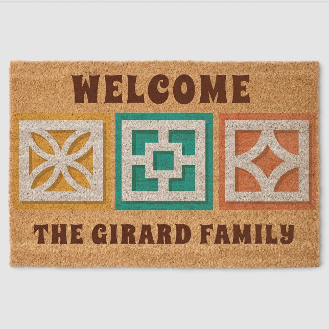 Mid-Century Modern Breeze Block  Fiber Doormat (Front)