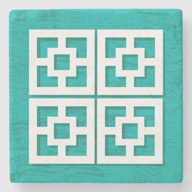 Mid Century Modern Breeze Blocks Aqua Coasters (Front)