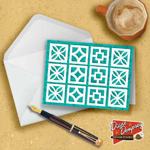 Mid-Century Modern Breeze Blocks Aqua Note Cards