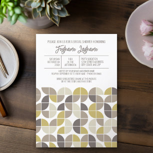 Mid Century Modern Bridal Shower Gold Grey Taupe Invitation