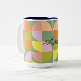 Mid Century Modern Bright Colorful Fresh Geometric Two-Tone Coffee Mug