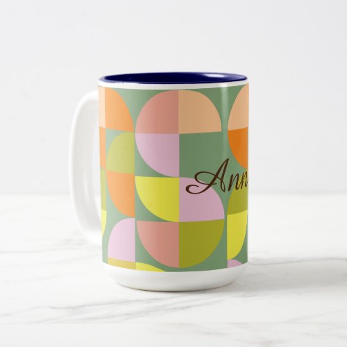 Mid Century Modern Bright Colorful Fresh Geometric Two_Tone Coffee Mug