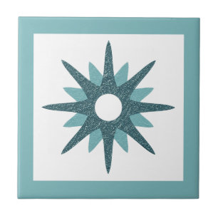 Mid-Century Modern Bright Turquoise Starburst Ceramic Tile