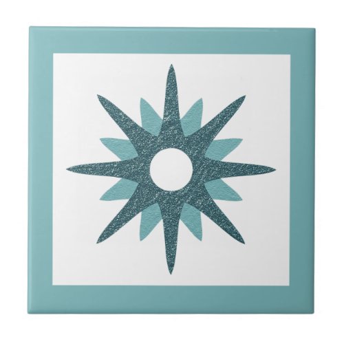 Mid_Century Modern Bright Turquoise Starburst Ceramic Tile