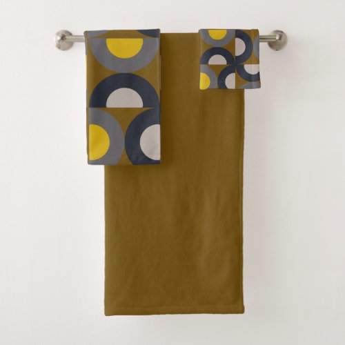 Mid_Century Modern Bronze Mustard Thunder    Bath Towel Set