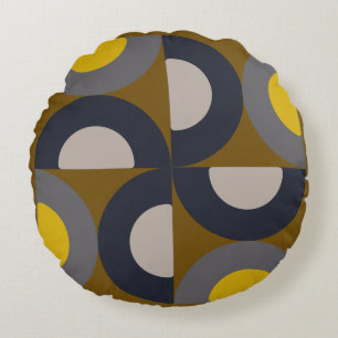 Mid-Century Modern Bronze Mustard Thunder      Round Pillow