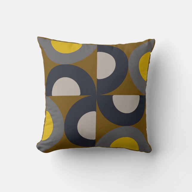 Mid-Century Modern Bronze Mustard Thunder    Throw Pillow (Front)