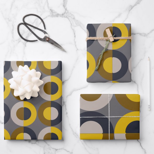 Mid-Century Modern Bronze Mustard Thunder       Wrapping Paper Sheets (Front)