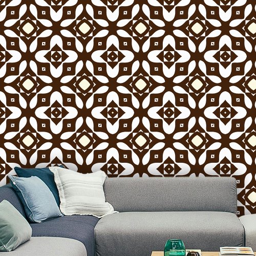 Mid-Century Modern Brown Creamy Beige Geometric 