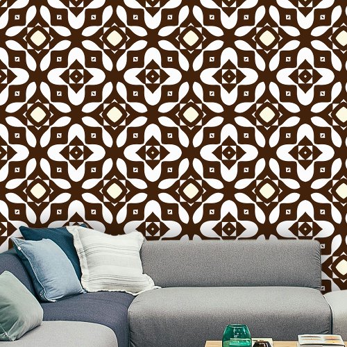 Mid_Century Modern Brown Creamy Beige Geometric  Wallpaper