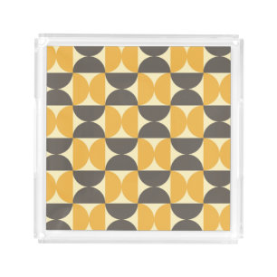 Mid-Century Modern Brown & Gold Pattern Acrylic Tray